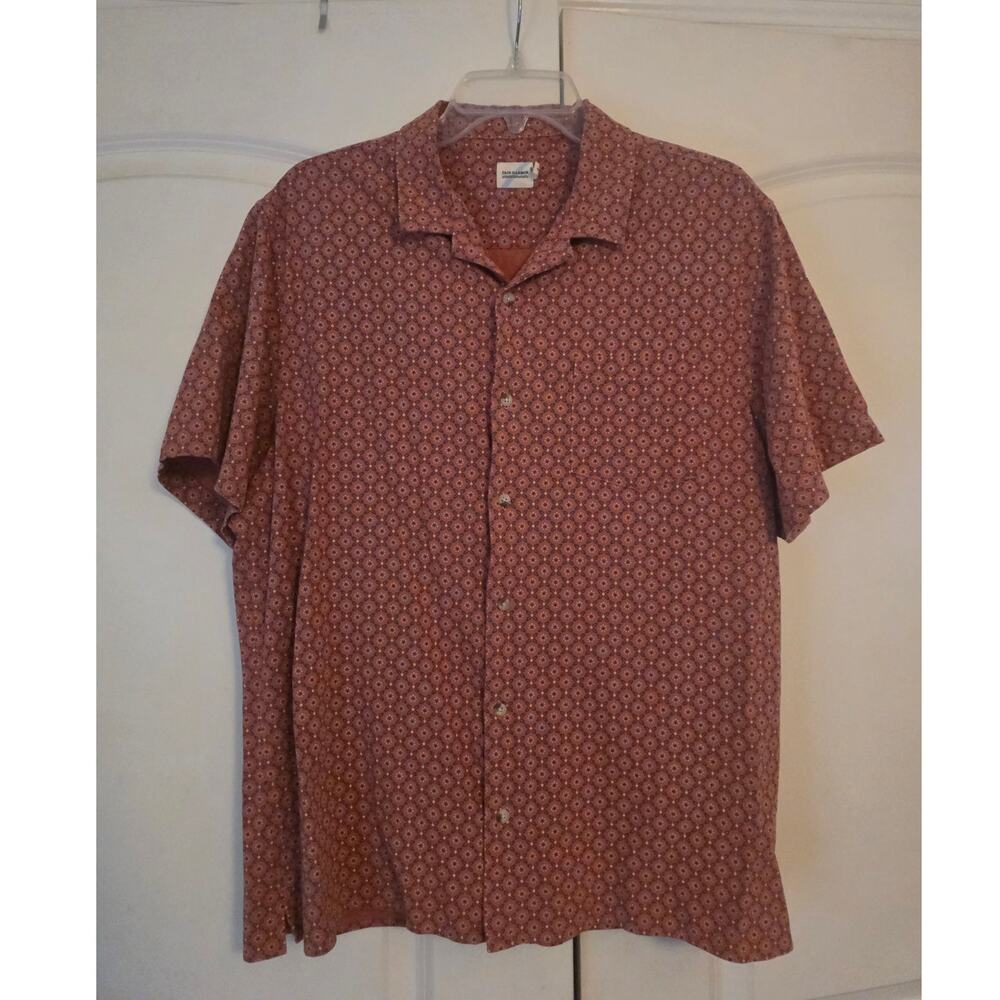 Fair Harbor Salmon Printed Short Sleeve Button Down Shirt XL Organic Cotton - Picture 1 of 5